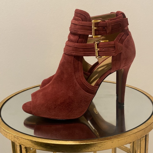 MK WINE Booties 7M Peep Toe Platform - Picture 2 of 8